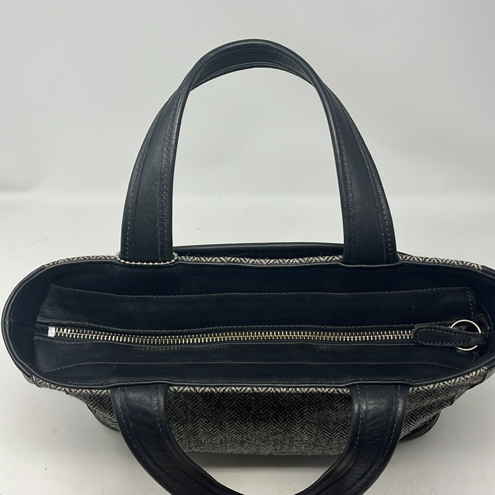 VINTAGE COACH BLEEKER TOTE HERRINGBONE TWEED BLACK LEATHER MADE IN USA 1999 - Picture 6 of 17